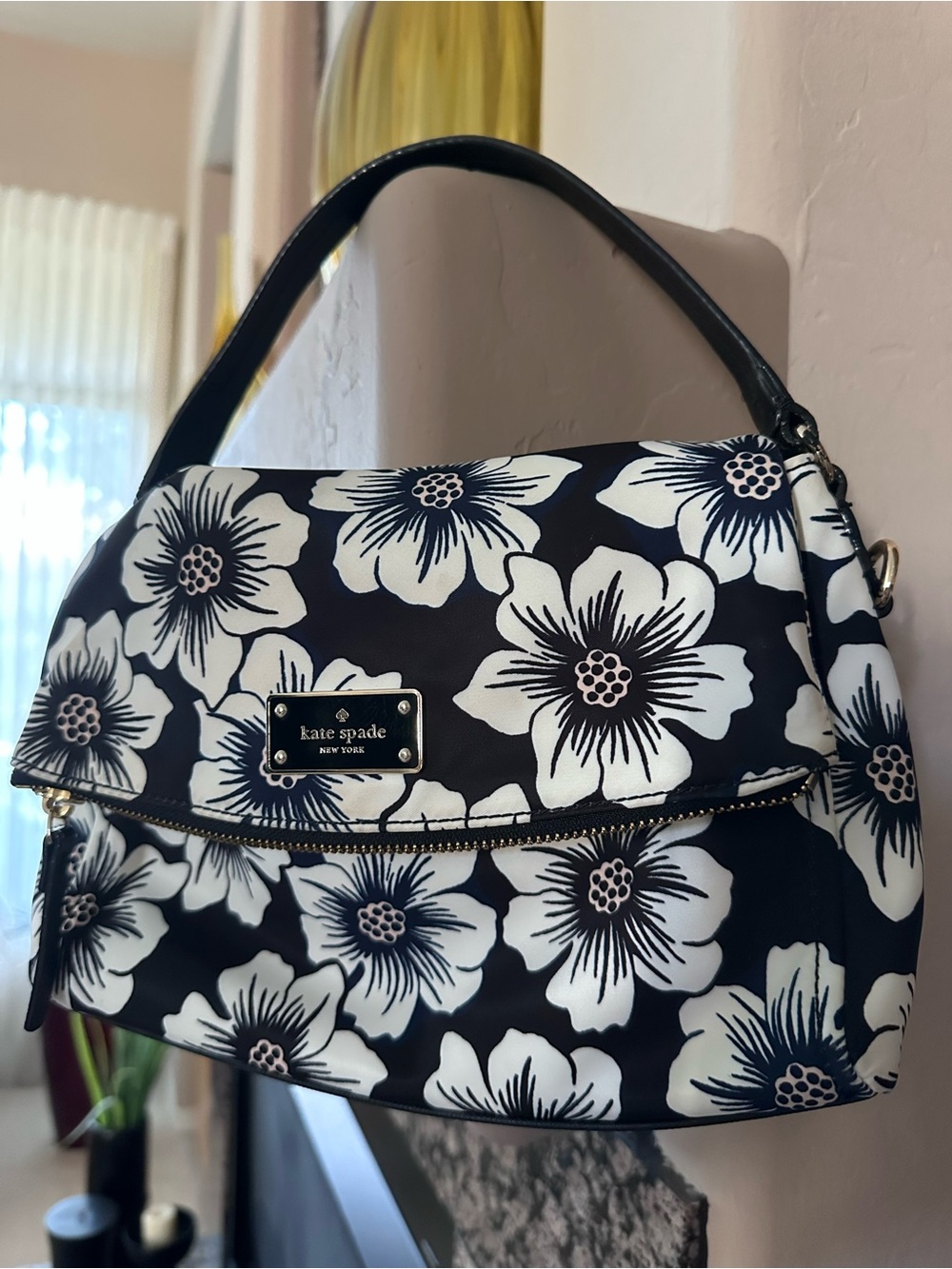 Kate Spade Blake Avenue Miri black and white floral nylon shoulder bag